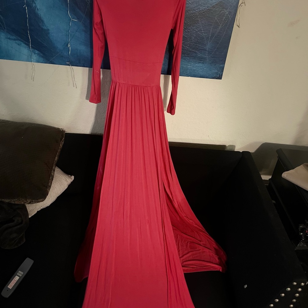 Coral maxi dress cut out back floor length